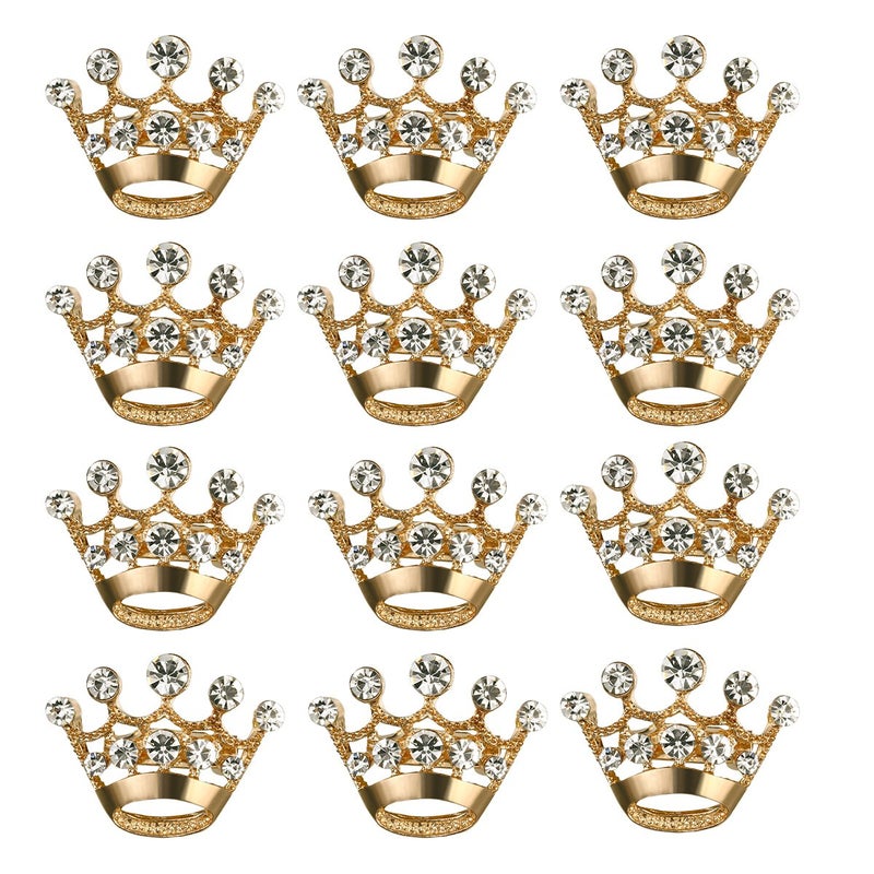 LUOEM 12 Pieces Crown Brooch Pin Fashion Diamante Wedding Party Pageant Tiara Crown Corsage for Wedding Valentine's Day Supplies (Gold) - Image 1